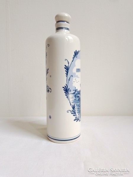 Old Dutch blue white glazed porcelain blue delft marked bols drink bottle flask 26 cm windmill