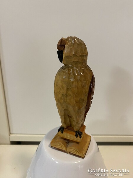 Old solid hand-carved wooden owl ornament mini statue 13.5 cm from owl collection