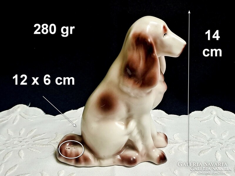 2 db porcelán kutya: Hollóházi ülő és Drasche fekvő