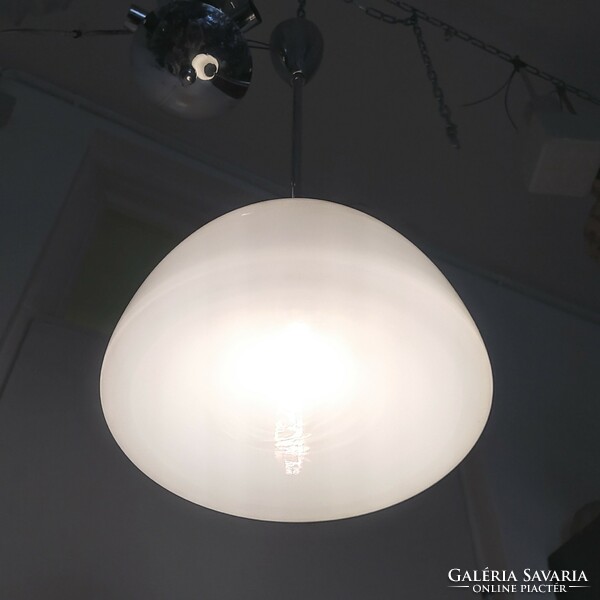 Bauhaus - art deco ceiling lamp renovated - special shaped milk glass shade