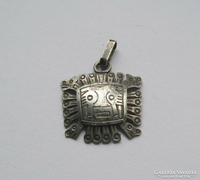 Perui, inka fej, ezüst medál, ősi arc, amulett