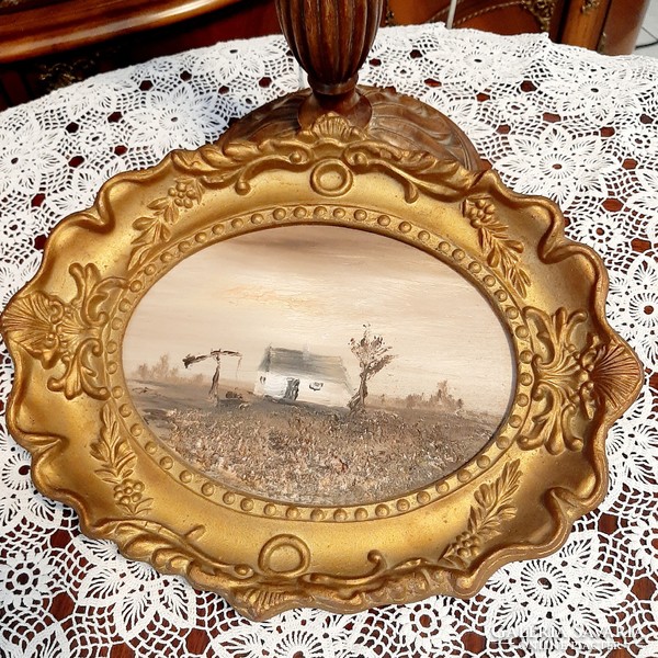 Beautiful small painted work of art in antique blondel frame, painting