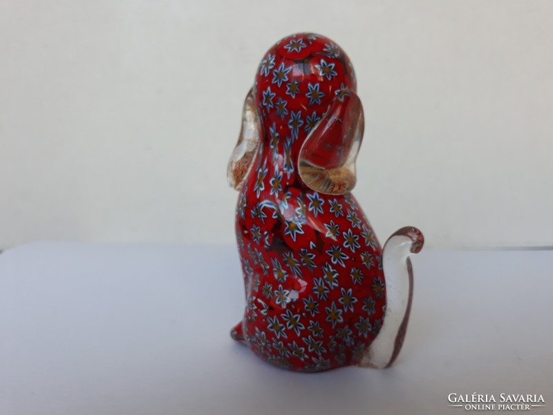 Gyönyörű különleges Millefiori Muránói kutya üveg szobrocska, dísz, levélnehezék