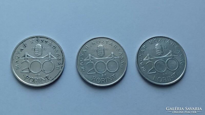 3 db Ezüst 200 Ft-os pénzérme, 1992 - 1993 - 1994 Magyarország