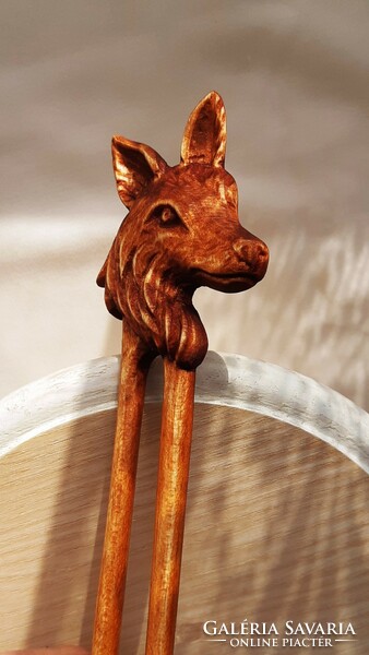 Fox pattern hairpin, hair ornament carved from maple wood