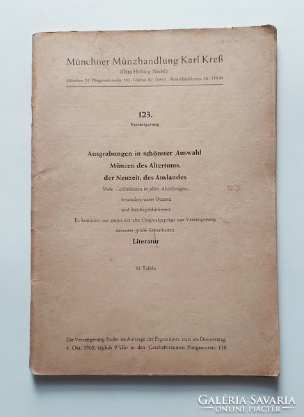 Németország - München 1962, német nyelvű numizmatikai aukciós katalógus