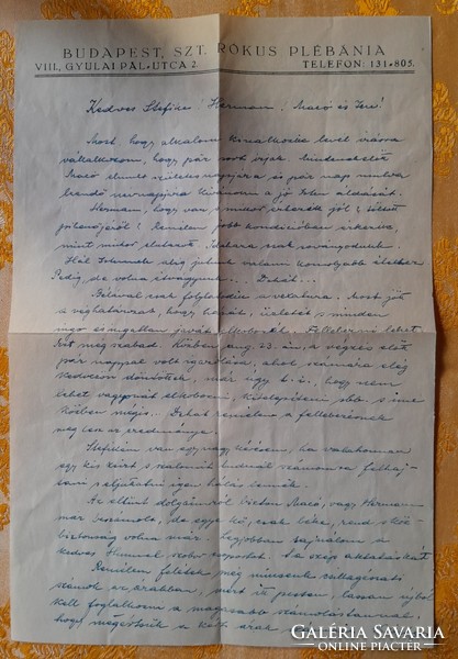 Fejléces levél a háború utáni helyzetről - Szt. Rókus plébánia
