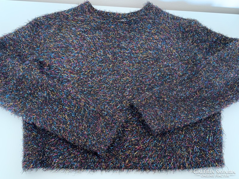 Színes metálos szerpentinszerű fémszálakkal átszőtt H&M Divided kötött pulóver felső pulcsi