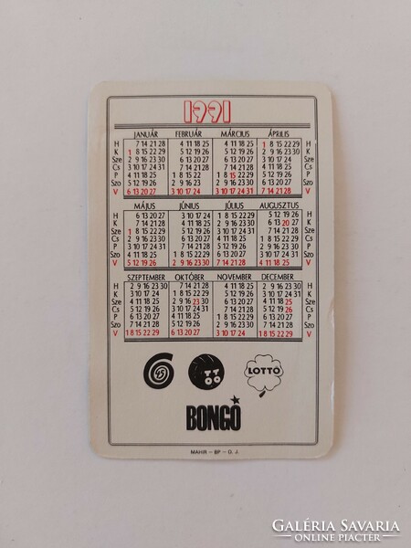Retro card calendar toto lottery 1991