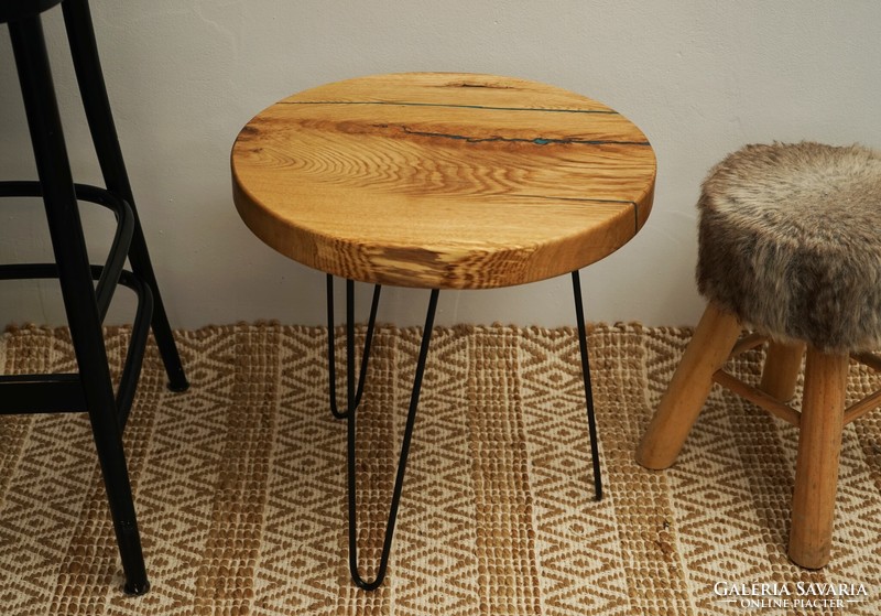 Solid oak and epoxy coffee table / with hairpin legs