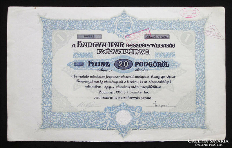 Hangya-ipar joint stock company share 20 pengő 1926