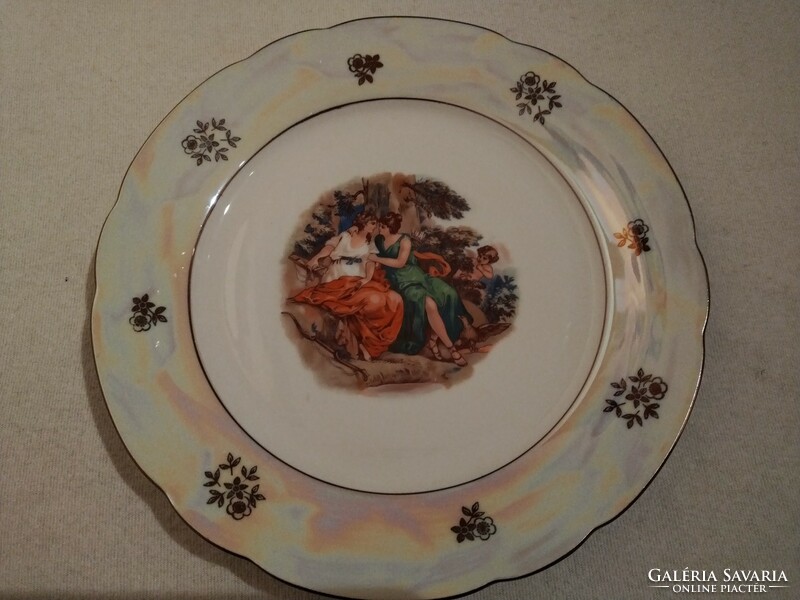 Luster-glazed, scenic German Kahla porcelain cake set