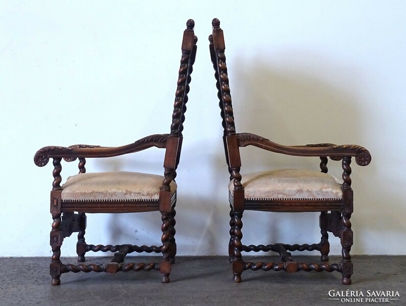 1Q563 pair of antique carved upholstered angel ornate throne chairs