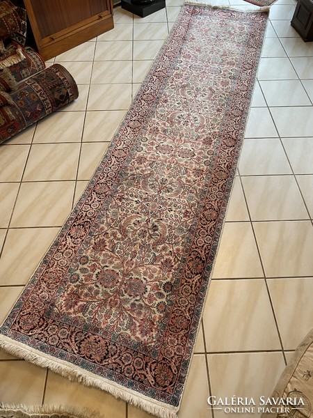 Hand-knotted running silk carpet 80x320
