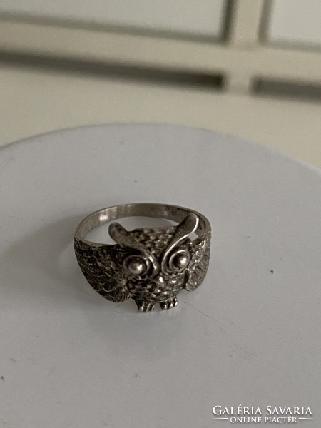 Women's silver ring with an owl figure, beautifully crafted, 17 mm