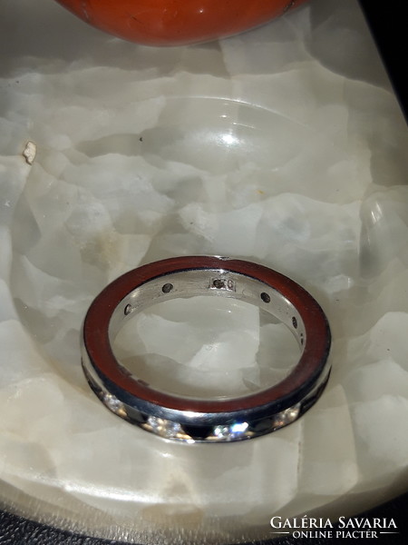 Round Hungarian silver ring with stones - size 58