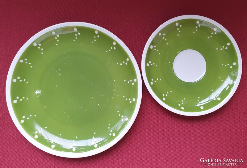 Lettin német porcelán zöld reggeliző tányérpár csészealj kistányér tányér hiányos húsvéti