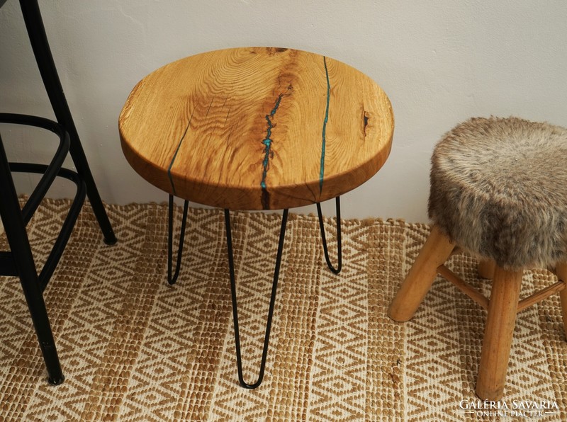 Solid oak and epoxy coffee table / with hairpin legs