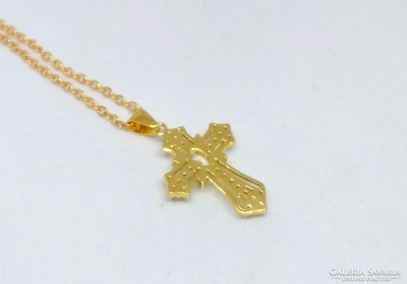 Gold-plated clear cz crystal cross pendant necklace 257