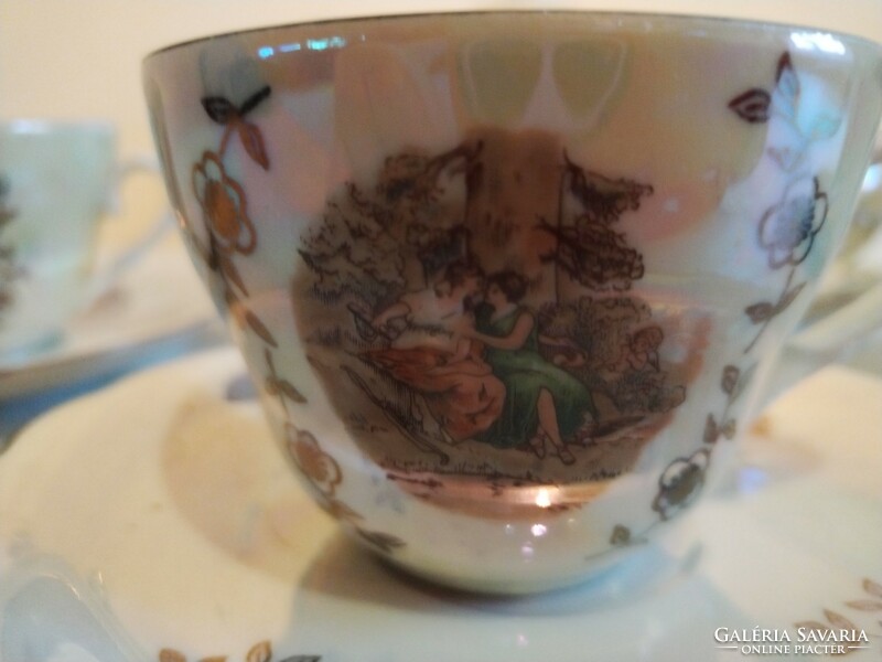 Luster-glazed, scenic German Kahla porcelain tea set