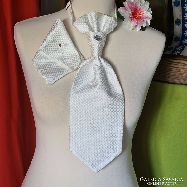 Wedding nyd06 - beige silk satin tie + decorative handkerchief