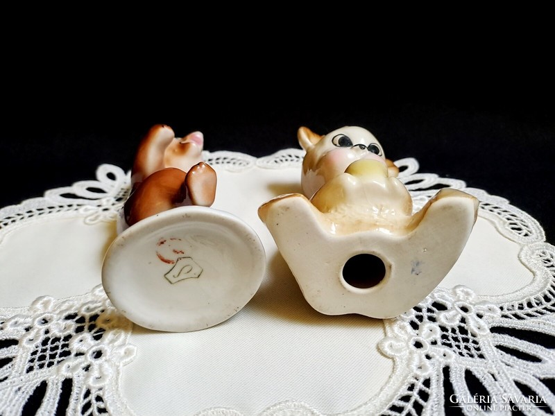 Drasche dancing bear and a cute marked porcelain teddy bear girl