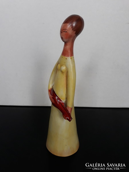 Rare Bodrogkeresztúr ceramic girl with a lute, 21 cm