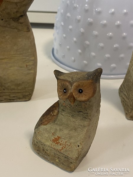 Old ceramic owl 3 figures decorative statue 7,11,15 cm owl family