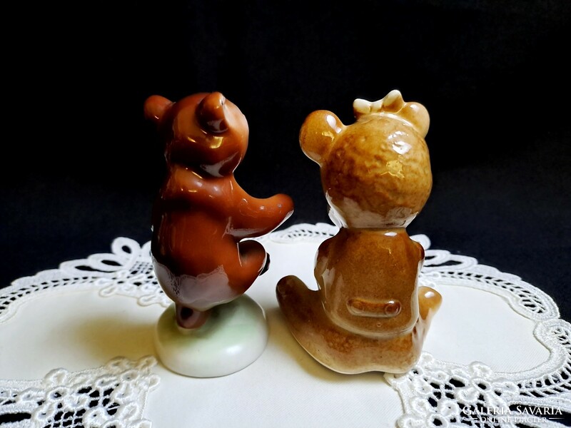 Drasche dancing bear and a cute marked porcelain teddy bear girl