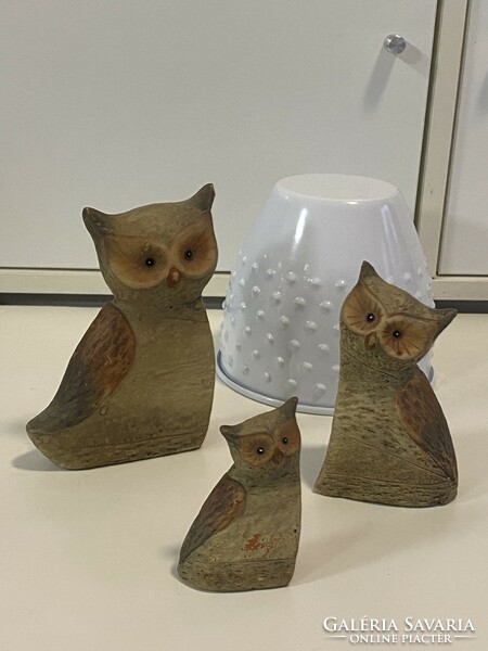 Old ceramic owl 3 figures decorative statue 7,11,15 cm owl family