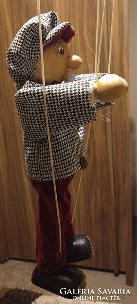 Marionett báb, fából készült, 38 cm