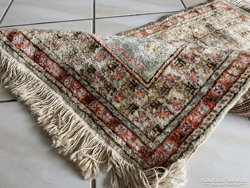 Small semi-antique handmade silk carpet 53x95