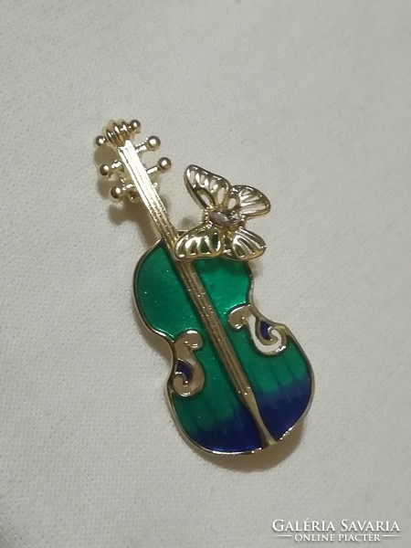 Enameled violin brooch.