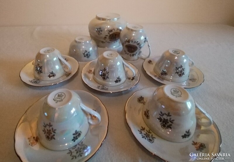 Luster-glazed, scenic German Kahla porcelain tea set