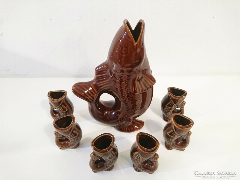 Vintage retro ceramic fish short drink set, Soviet Union 1970s