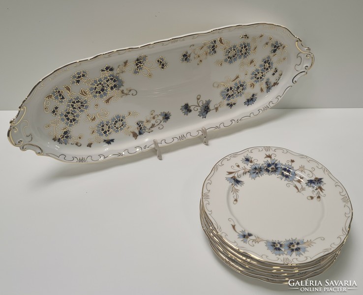 Zsolnay sandwich set with cornflower pattern