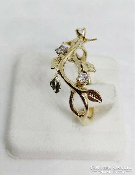 Gold, leafy, stone women's ring, goldsmith's work