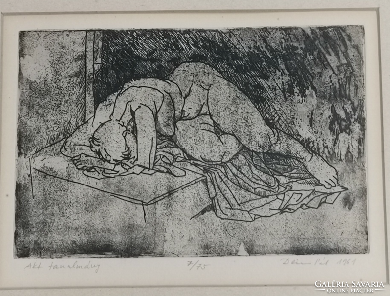 Pál Deim etching nude study 1961
