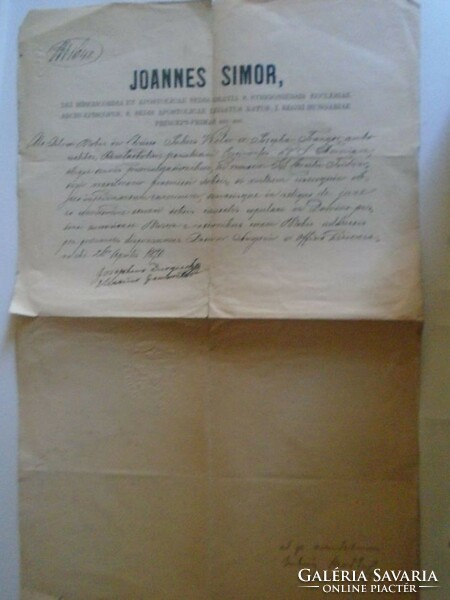 Za488.32 - Old document János Herzegprimás of Simor 1870 József Schwáb Esztergom, Sándor Trangos - clamp