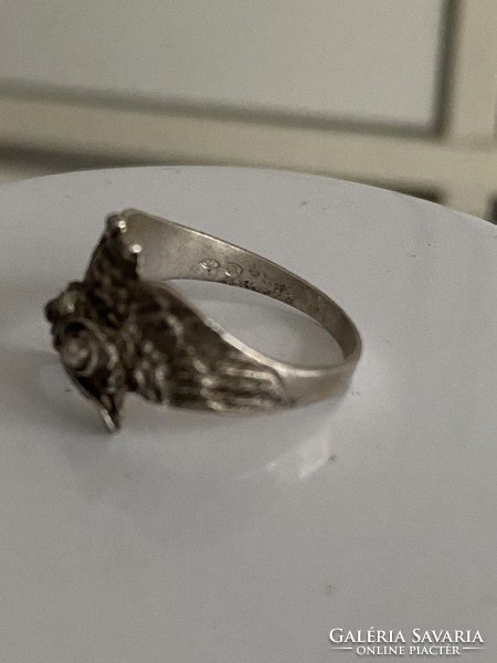 Women's silver ring with an owl figure, beautifully crafted, 17 mm