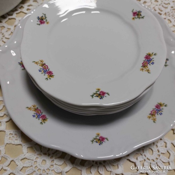 Zsolnay gyönyörű, süteményes porcelán készlet virágmintával