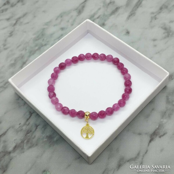 Pink tourmaline mineral bracelet with stainless steel spacer