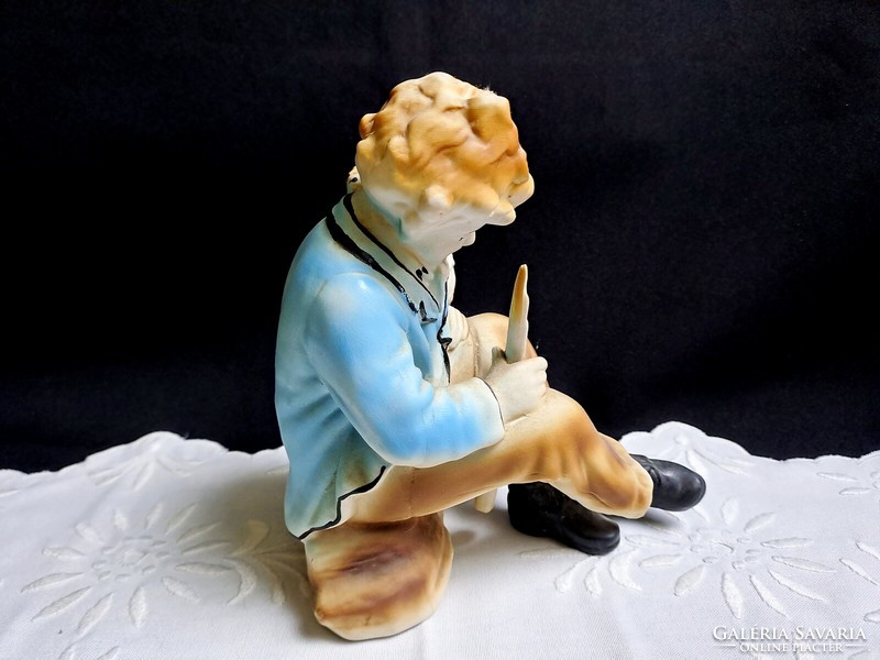 Wandering boy with a dog, large Arpo biscuit porcelain