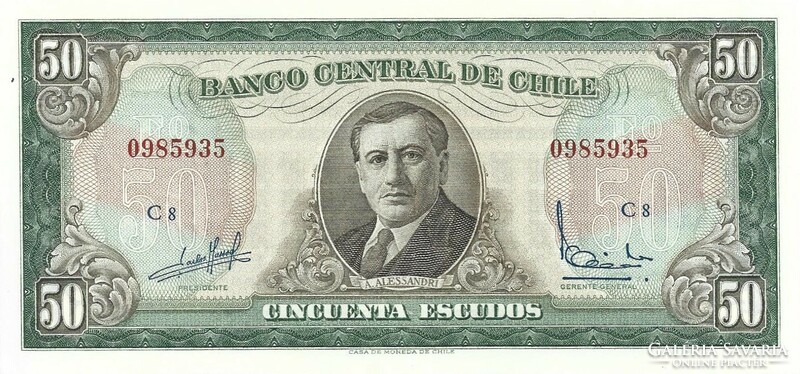 50 escudo escudos 1962-70 Chile UNC "C" sorozat Ritkább