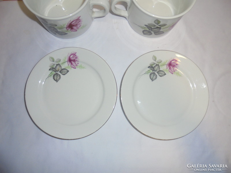 Two pieces of Zsolnay porcelain, a large rosy mug and two rosy Great Plains porcelain plates - together