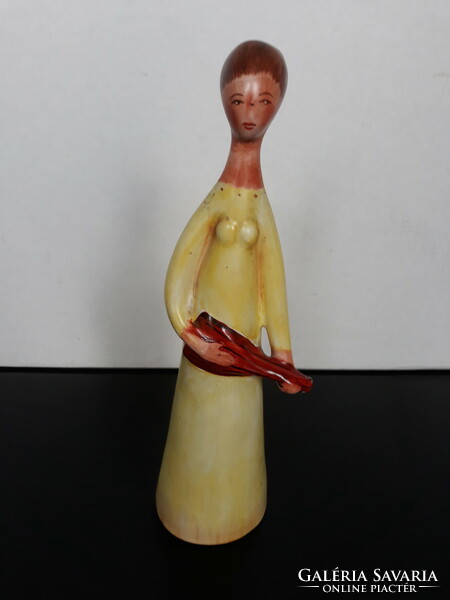 Rare Bodrogkeresztúr ceramic girl with a lute, 21 cm