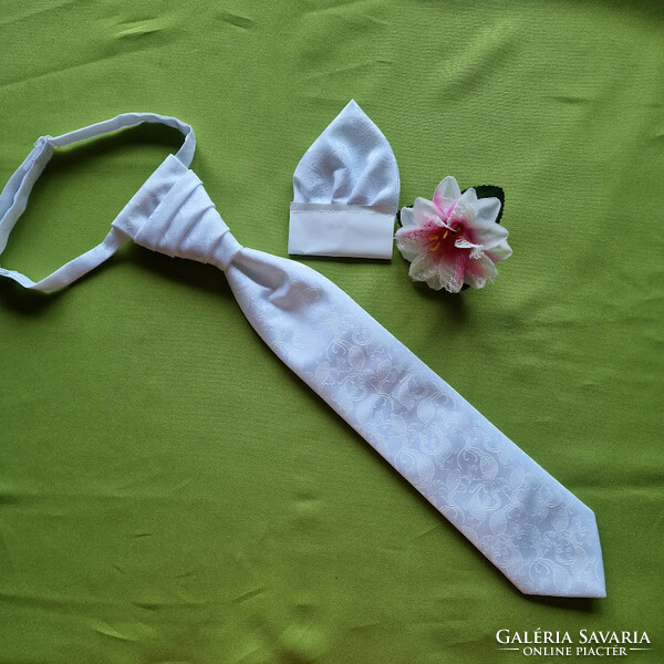 Wedding nyd02 - snow white silk satin tie + decorative pocket square