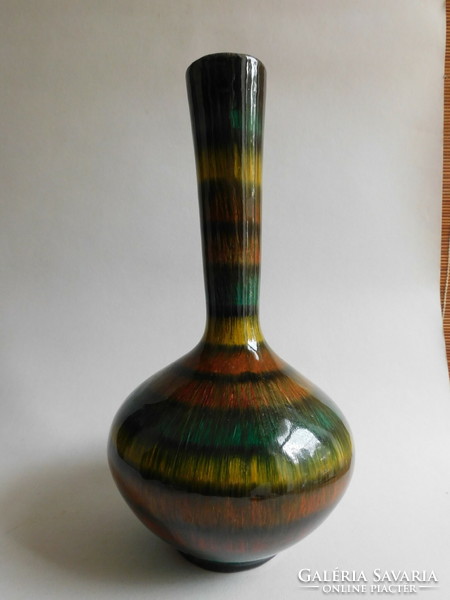 Bodrogkeresztúr retro striped ceramic vase 28 cm