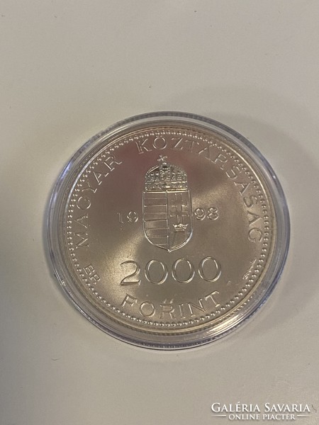 38,61 gramm Ezüst pénzérme 2000 Ft Euro-II. 1998 Budapest Tanúsítvánnyal díszdobozban
