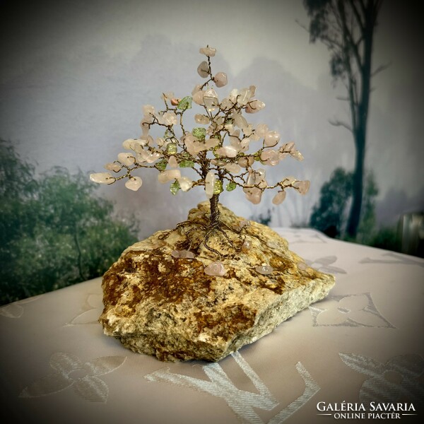 Bonsai rose quartz jewelry tree lucky tree, tree of life, money tree, crystal tree made of rose quartz stones gem tree